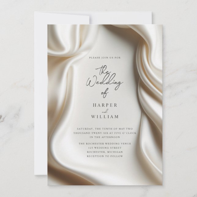 Élégante faire-part de mariage blanche en satin (Devant)