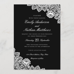 Elégante Faire-part de mariage De Dentelle Noire E