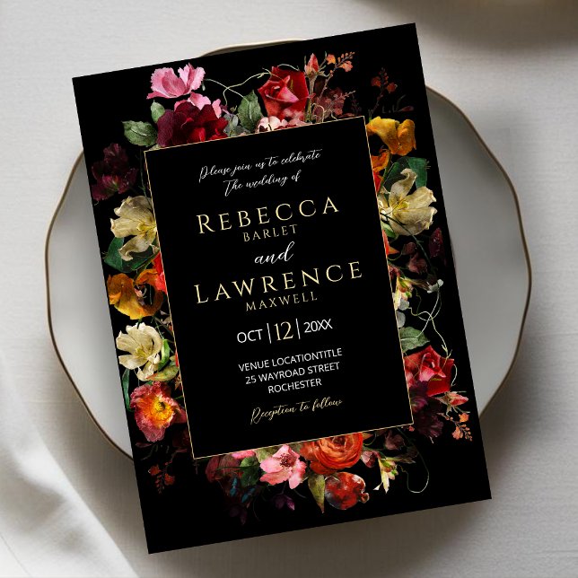 Élégante faire-part de mariage de fleurs sombres (Créateur téléchargé)