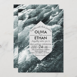 Elégante Faire-part de mariage de vagues bleu océa