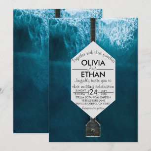 Elégante Faire-part de mariage de vagues bleu océa