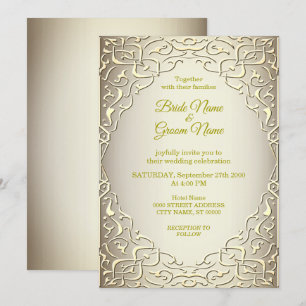 Elégante Faire-part de mariage Décorative Beige Or