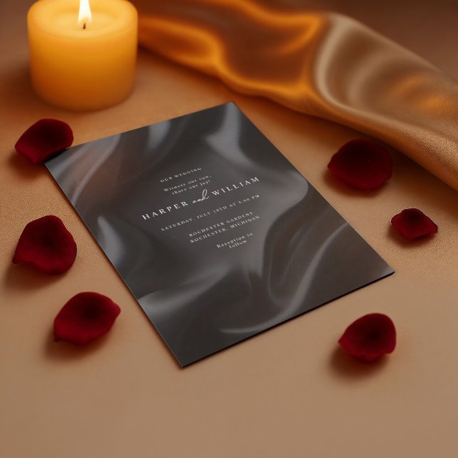Élégante faire-part de mariage en satin noir (Black draped satin wedding invitation)