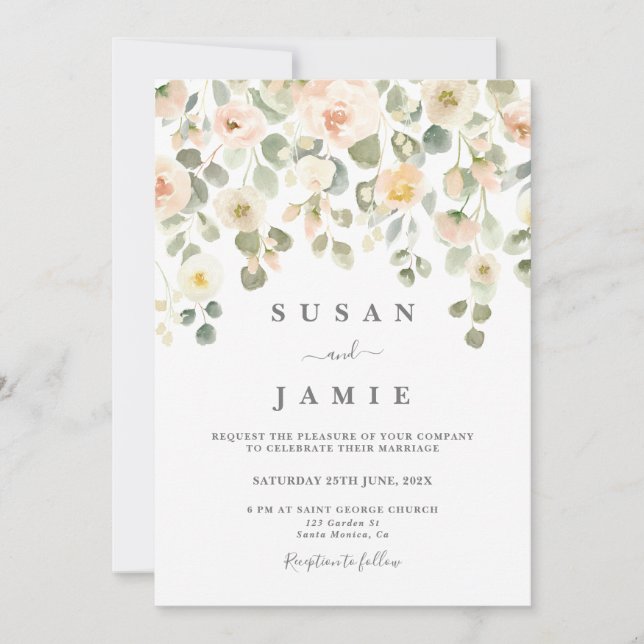Elégante faire-part de mariage florale couleur Aqu (Devant)
