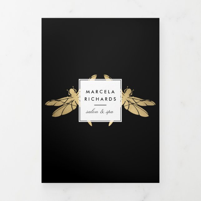 Elégante Faux Gold Dragonfly Duo Black Brochure (Page de couverture)
