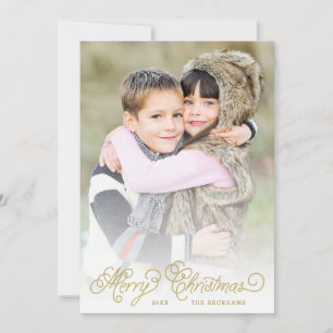 Elégante Faux Gold Foil Script Carte photo de Noël