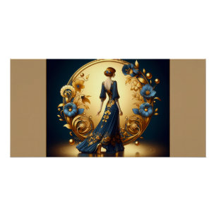 Elégante femme Art Déco en or et Prin Métal Bleu