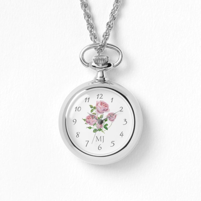 Elégante femme regardez un collier avec des roses  (Recto)
