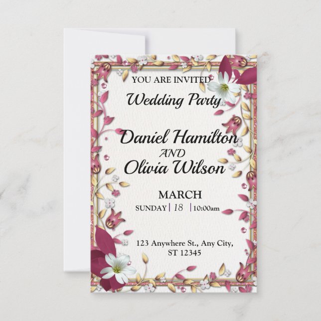 Elégante Fête de Mariage Floral Invitation (Devant)