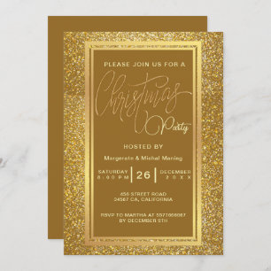 Élégante fête de Noël Sparkle Gold Invitation
