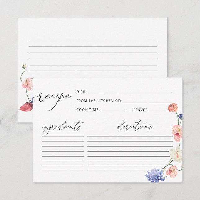 Elégante Fête des mariées florale Carte Recette (Devant / Derrière)