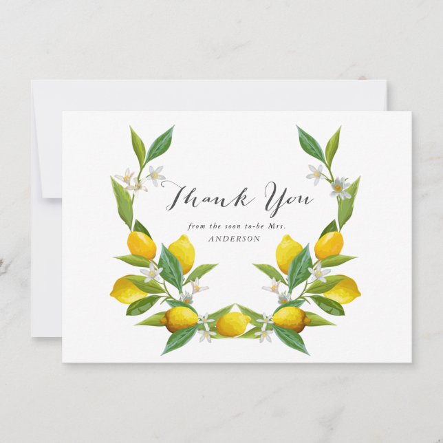 Elégante Fête des mariées Lemon Merci Cartes (Devant)