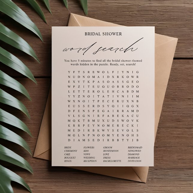 Élégante Fête des mariées Word Recherche Carte de  (Créateur téléchargé)