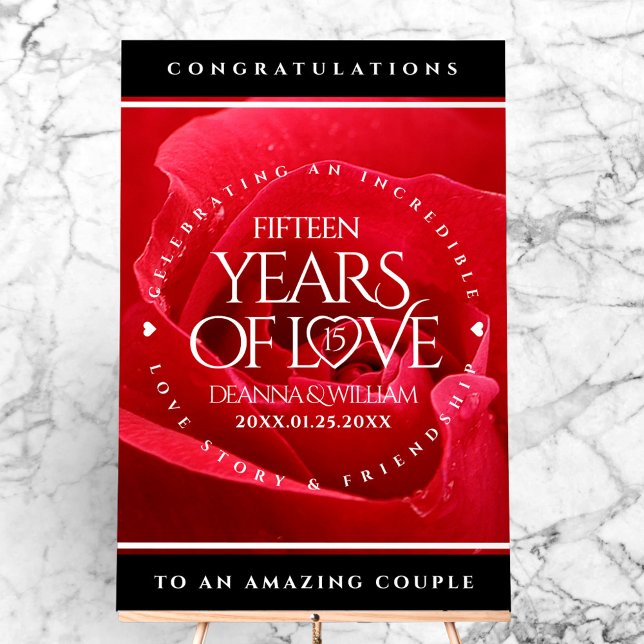 Élégante fête du 15e anniversaire du Mariage Rose (Elegant 15th Rose Wedding Anniversary Acrylic Sign Cover Photo)
