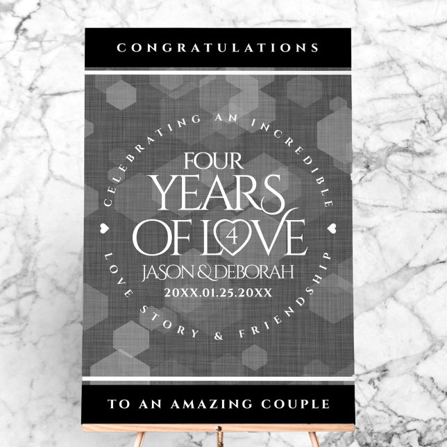 Élégante fête du 4e anniversaire du Mariage de lin (Elegant 4th Linen Wedding Anniversary Acrylic Sign Cover Photo)