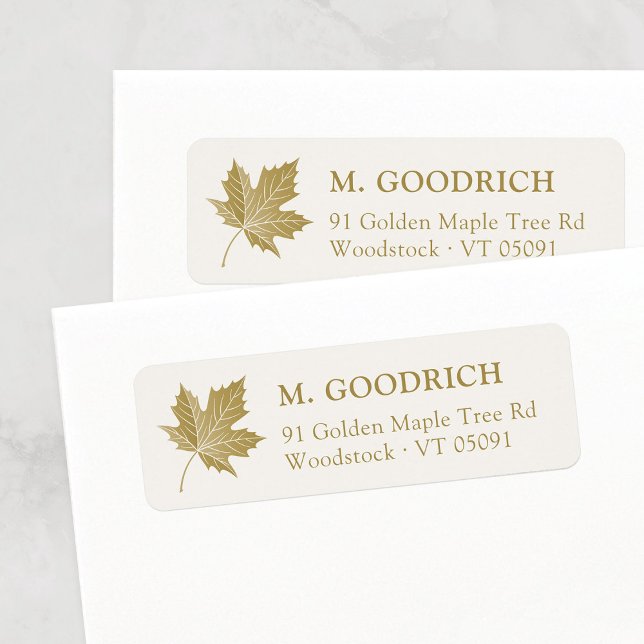 Elégante Feuille d'érable d'or antique. Adresse de (Elegant Stylish Gold Cream Maple Leaf Return Adress Label Template for Autumn, Fall, Thanksgiving.)