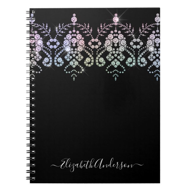 Élégante fille Noir Blanc Monogramme Nom Carnet (Devant)