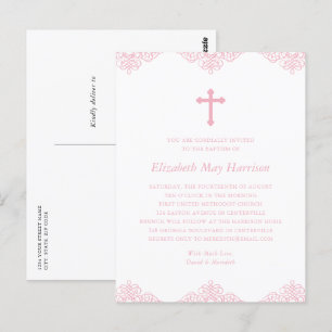 Élégante fille rose Baptême ou invitation à la com