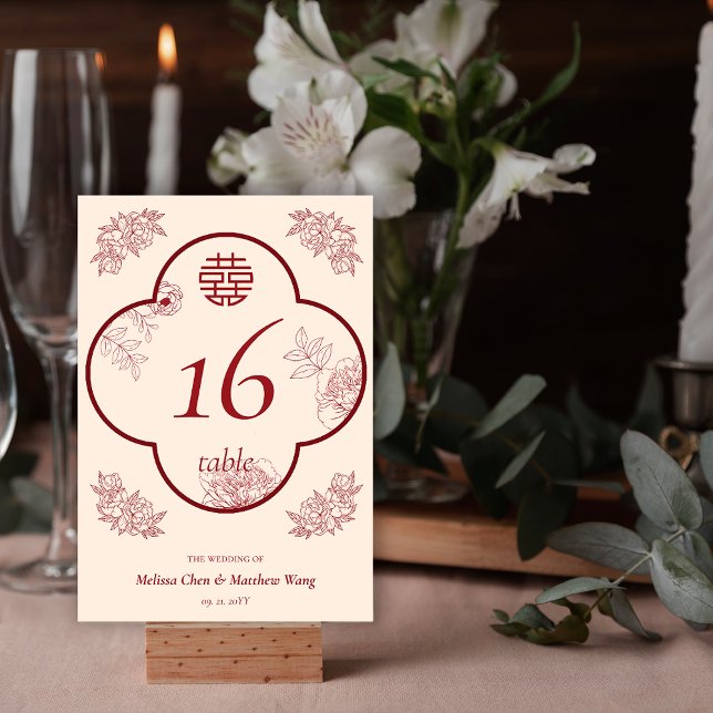 Élégante Fleur Double Mariage Xi Numéro de table (Elegant Flower Double Xi Wedding Table Number)