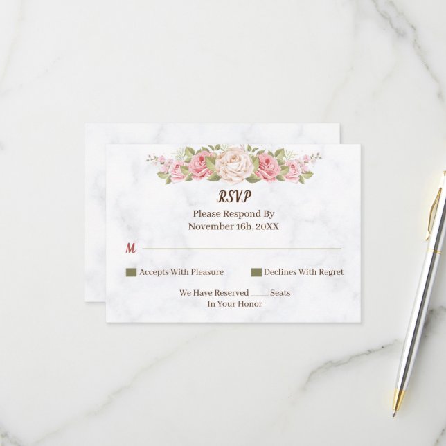 Elégante Fleur Rose Carte de mariage personnalisée (Devant/Arrière en situation)