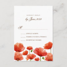 Elégante Fleurs de Pavot Rouge Mariage RSVP