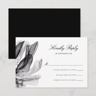 Elégante Fleurs Fumées Noir Mariage Carte RSVP