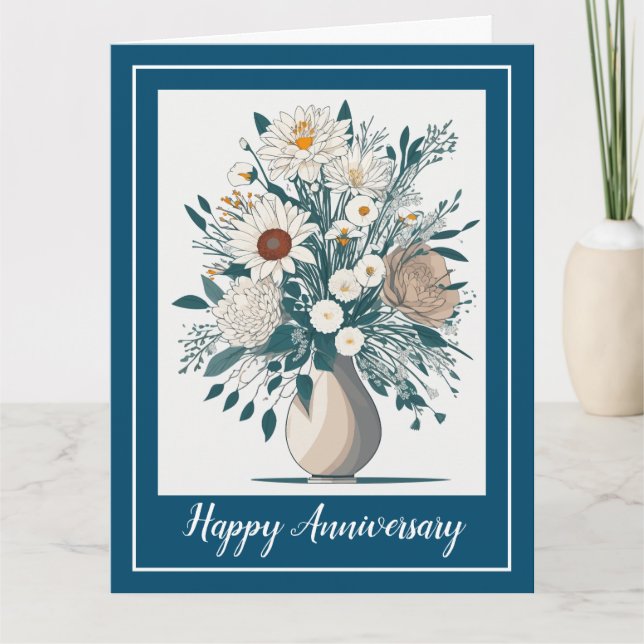 Elégante Flora Art Moderne Anniversaire Carte (Devant)