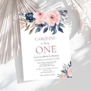 Elégante Floral Girl 1er anniversaire Invitation