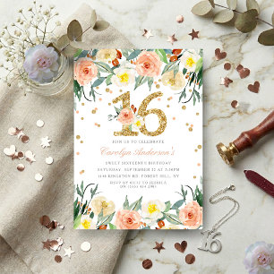 Elégante Floral Girls Sweet 16 Invitations d'anniv