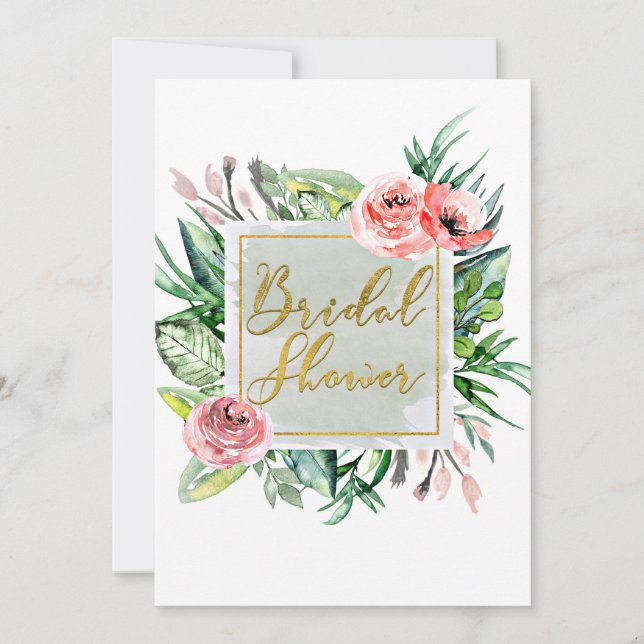 Elégante Floral moderne douche nuptiale Invitation (Devant)