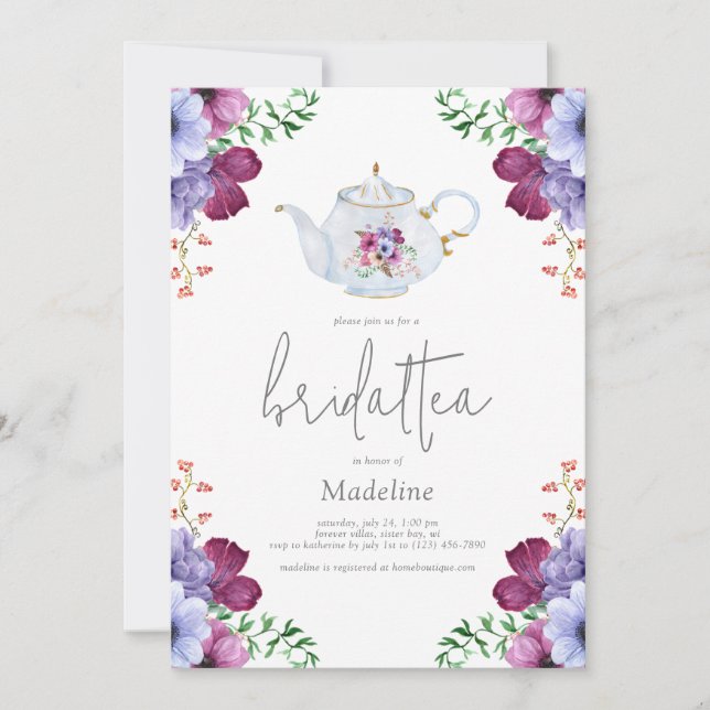 Elégante Floral Thé nuptiale Invitation de douche  (Devant)