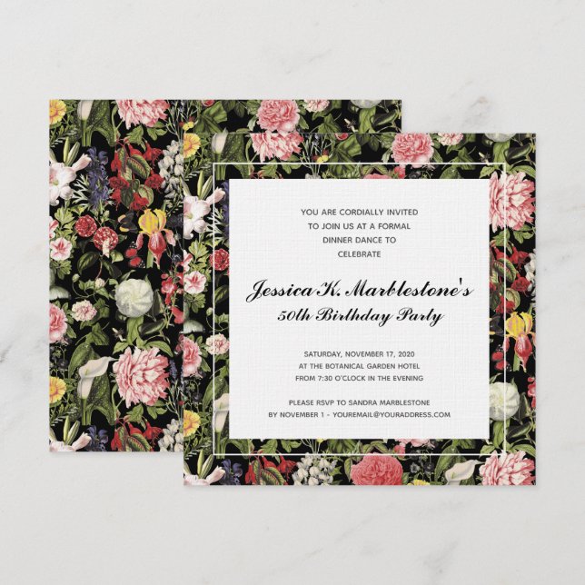 Elégante florale 50e anniversaire Invitations (Devant / Derrière)