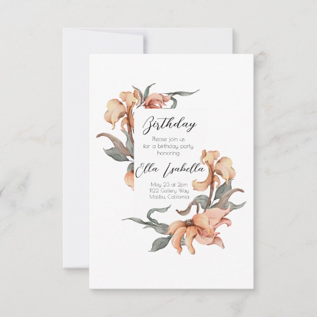 Élégante Florale 60E Invitation anniversaire (Devant)