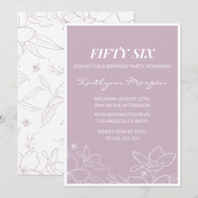 Elégante Florale moderne invitations à 56e anniver (Devant / Derrière)