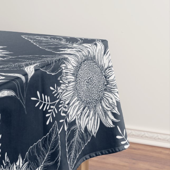Elégante florale Sunflower Navy bleu blanc nappe (In Situ)
