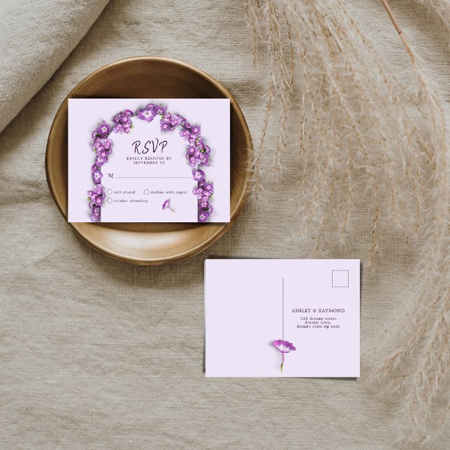 Élégante Flore d'Arc Lilac Violet Pas de menu RSVP (Créateur téléchargé)