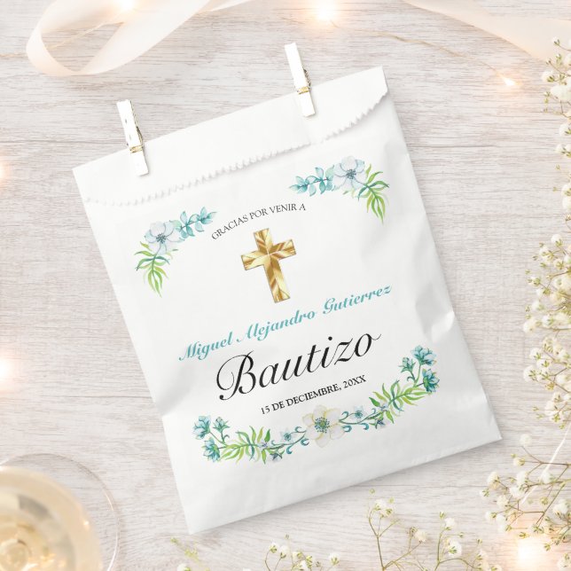 Elegante Flores y Cruz Para Niño Bautizo  Favour Bag (Clipped)