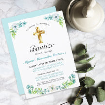 Elegante Flores y Cruz Para Niño Bautizo