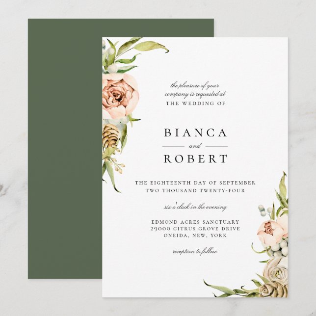 Élégante forêt botanique Faire-part de mariage flo (Devant / Derrière)