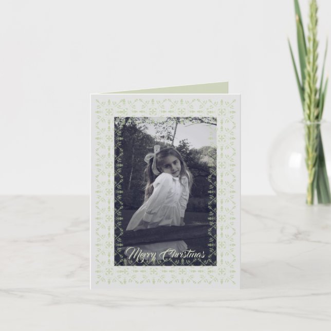 Elégante Frontière Verte Carte photo de Noël 1 Pho (Devant)