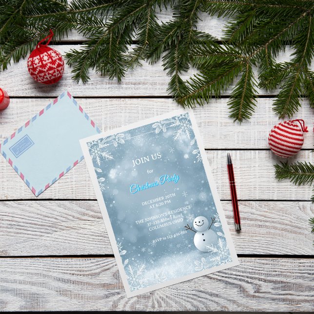 Elégante Frosty Bleu & Blanc Noël Invitation (Créateur téléchargé)
