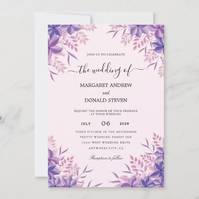 Elégante gladiolus mauve invitations de mariage (Devant)