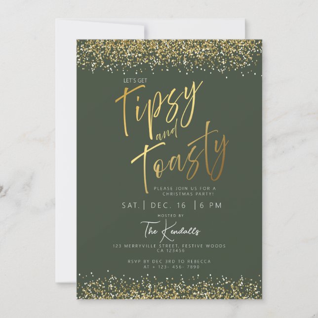 Elégante Gold et Green Christmas Party Invitation (Devant)