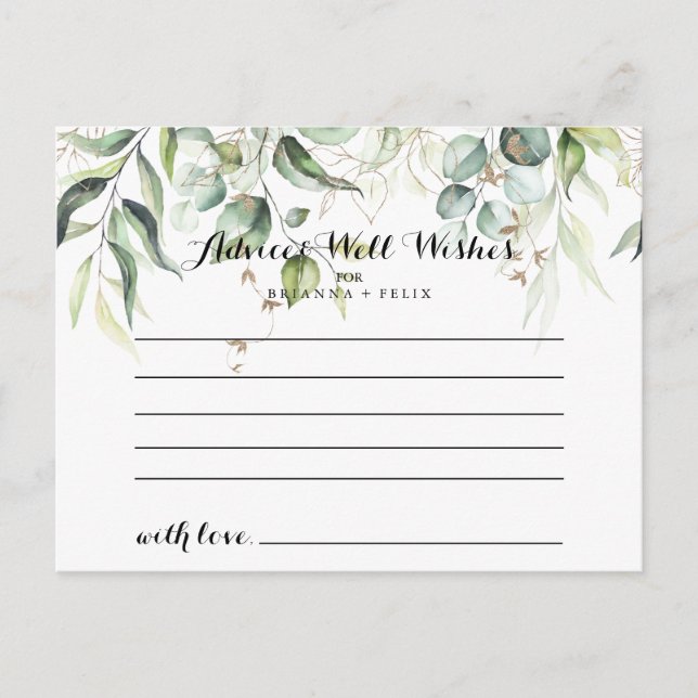 Elégante Gold Green Mariage carte conseil (Devant)