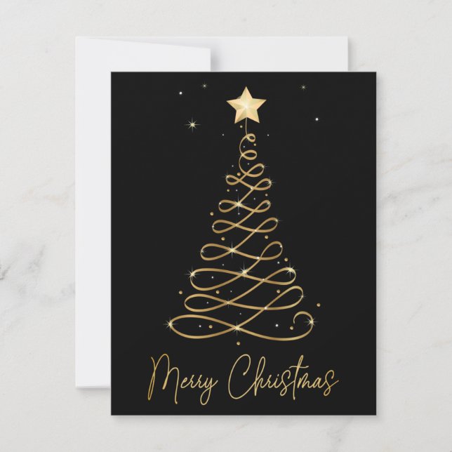 Elégante Gold Joyeux sapin de Noël Carte Plat (Devant)