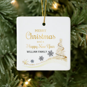 Elegante Gold Typography Merry Christmas  Ceramic Ornament