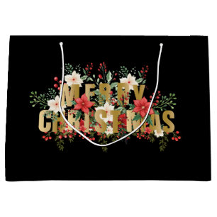 Elegante Gold Typography Merry Christmas Large Gift Bag