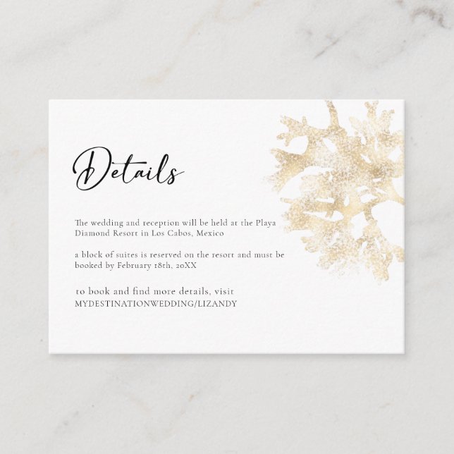 Elégante Gold White Beach Wedding Carte de clôture (Devant)