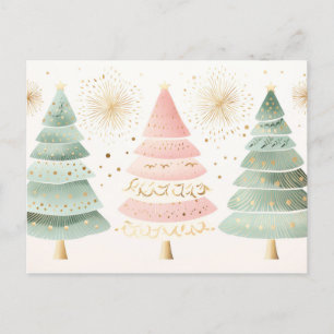 Elegante goldene, grüne und pinke Weihnachtsbäume Postcard