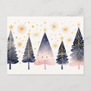 Elegante goldene und blaue Weihnachtsbäume Postcard